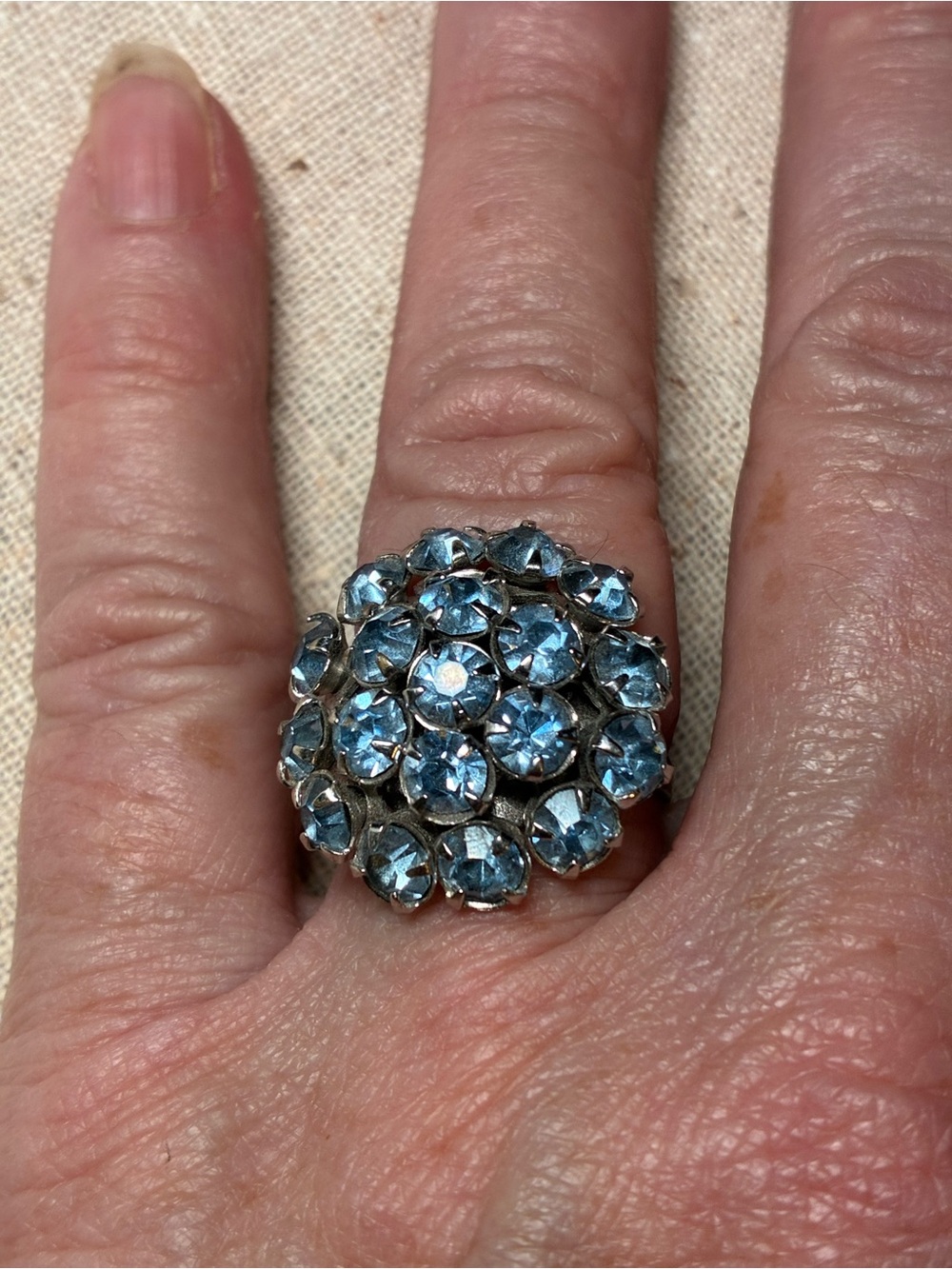 Vintage Blue Crystal Cluster Cocktail Ring - Women Jewelry
